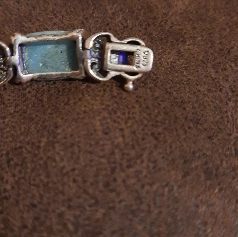 Signed 925 gemstone link bracelet with vintage safety clasp sterling